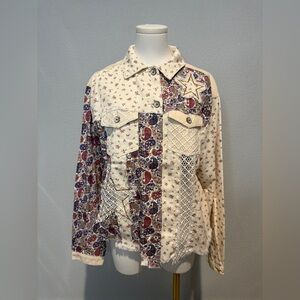 POL Cream and Purple Patchwork Jean Jacket